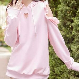 Open Shoulder Drawstring Hoodie (Very Unique) L